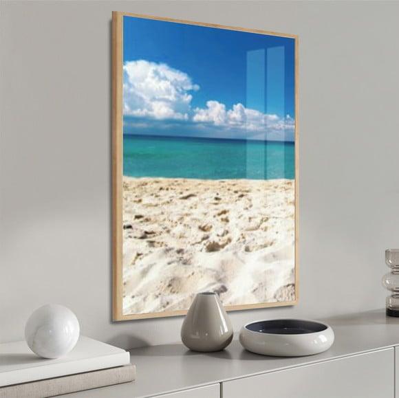 Quadro Decorativo Mar Azul Paisagem com Moldura e Vidro