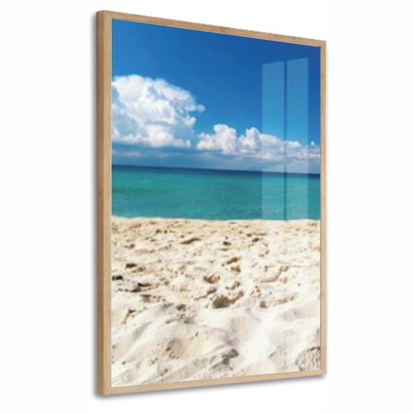 Quadro Decorativo Mar Azul Paisagem com Moldura e Vidro