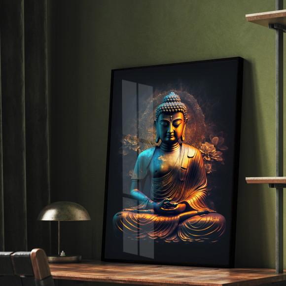 Quadro Decorativo Meditação Buda Sala Quarto Moldura e Vidro
