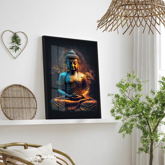 Quadro Decorativo Meditação Buda Sala Quarto Moldura e Vidro