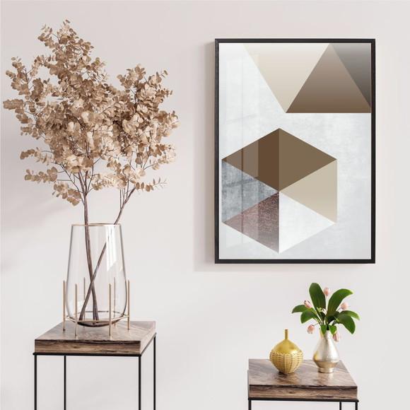Quadro Decorativo Moderno Abstrato Geométrico Moldura Vidro
