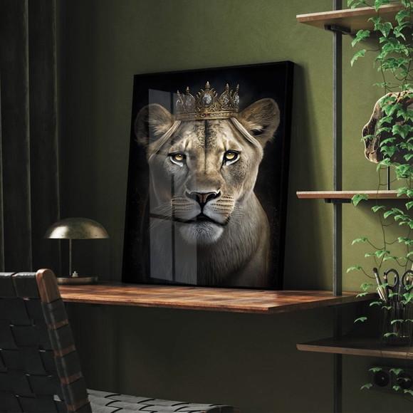 Quadro Decorativo Moderno Animais Leoa com Moldura e Vidro