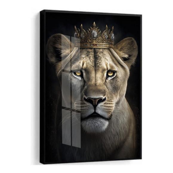 Quadro Decorativo Moderno Animais Leoa com Moldura e Vidro