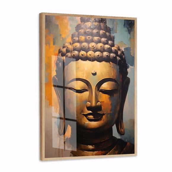 Quadro Decorativo Moderno Buda Dourado Luxo Moldura e Vidro