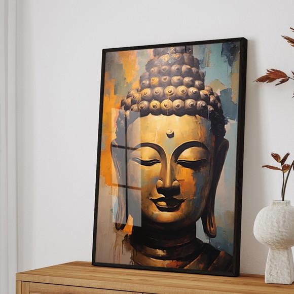 Quadro Decorativo Moderno Buda Meditação Luxo Moldura Vidro