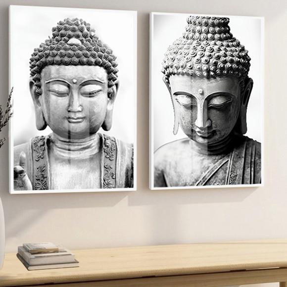 Quadro Decorativo Moderno Buda Preto e Branco Luxo com Vidro