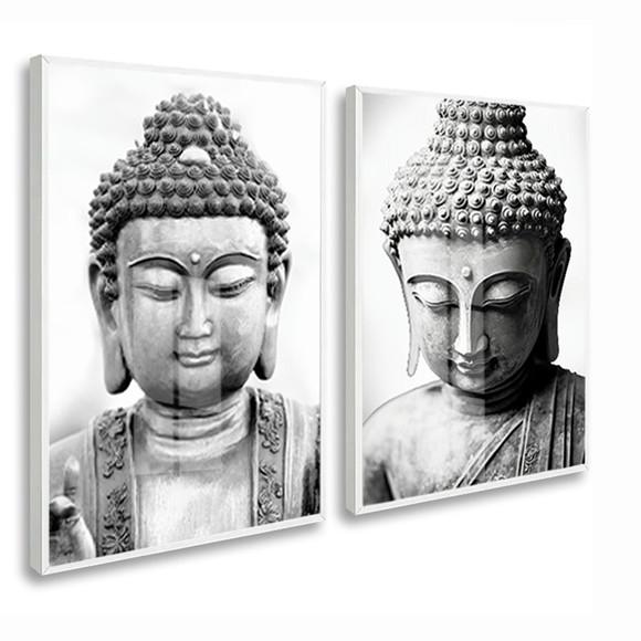Quadro Decorativo Moderno Buda Preto e Branco Luxo com Vidro