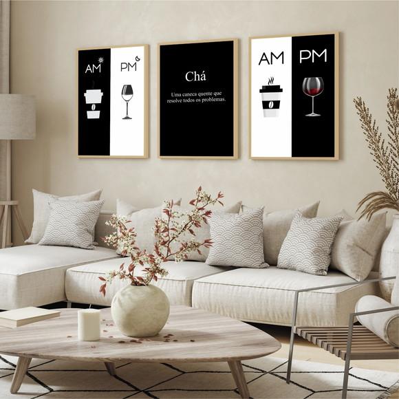 Quadro Decorativo Moderno Cozinha Vinho Café Frases Moldura