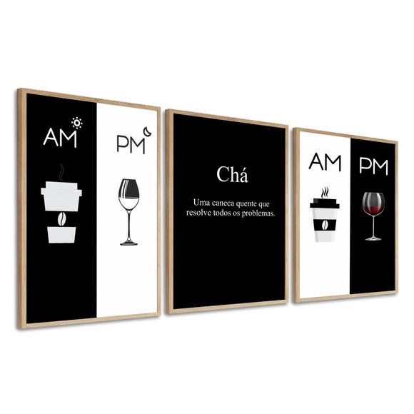 Quadro Decorativo Moderno Cozinha Vinho Café Frases Moldura