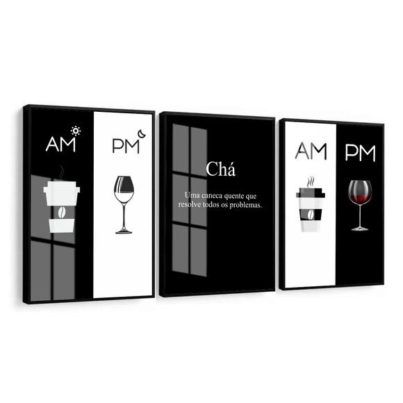 Quadro Decorativo Moderno Cozinha Vinho Café Moldura Vidro