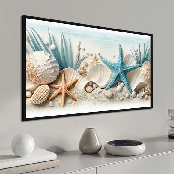 Quadro Decorativo Moderno Estrela do Mar Praia com Moldura