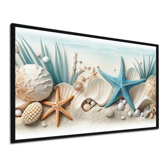 Quadro Decorativo Moderno Estrela do Mar Praia com Moldura
