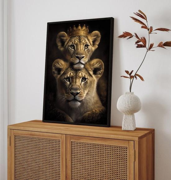 Quadro Decorativo Moderno Família de Leão Sala com Moldura