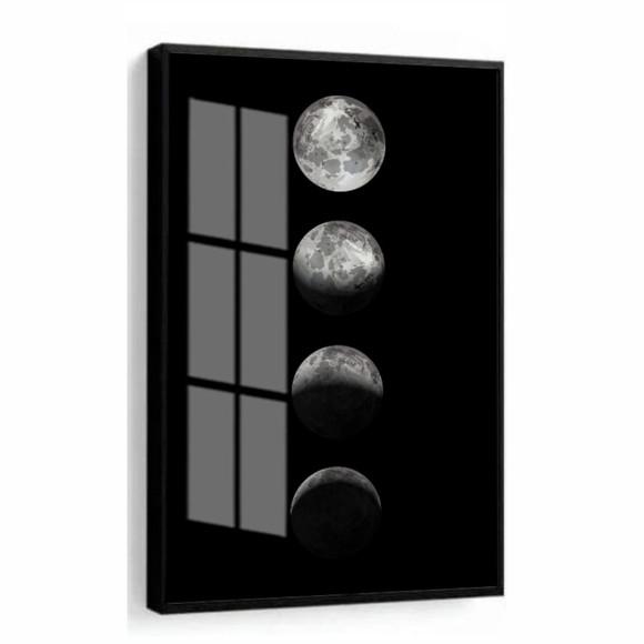 Quadro Decorativo Moderno Fases da Lua com Moldura e Vidro