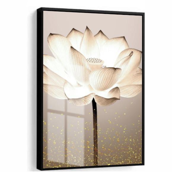 Quadro Decorativo Moderno Flor Bege com Moldura e Vidro