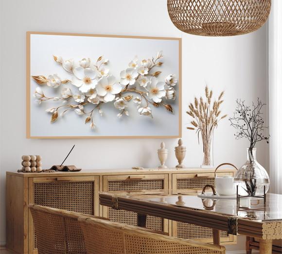 Quadro Decorativo Moderno Flores Sala de Estar com Moldura