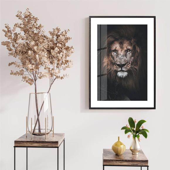 Quadro Decorativo Moderno Leão De Judá Com Moldura e Vidro
