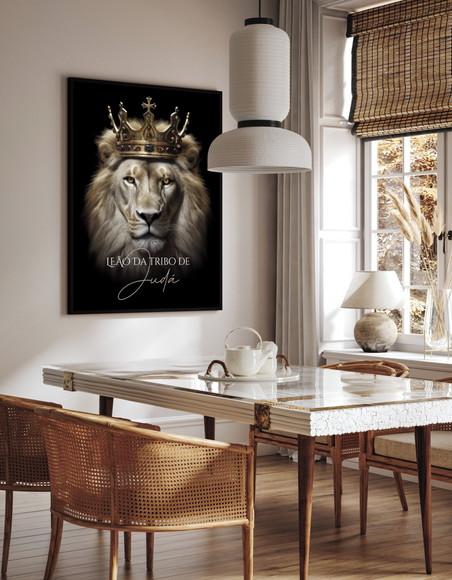 Quadro Decorativo Moderno Leão de Judá Jesus Frase Moldura