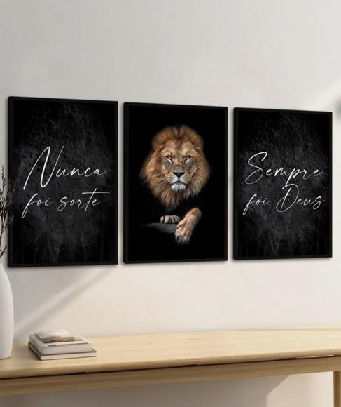 Quadro Decorativo Moderno Leão Frase Motivacional com Vidro