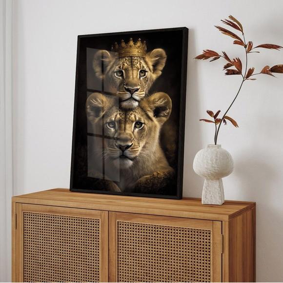 Quadro Decorativo Moderno Leoa Filhote com Moldura e Vidro