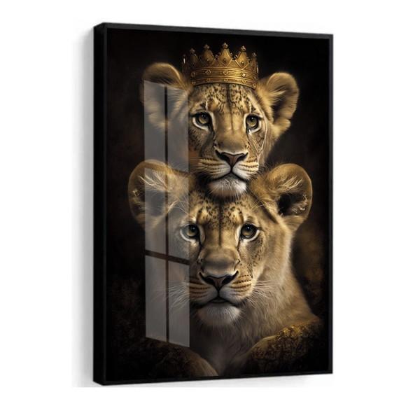 Quadro Decorativo Moderno Leoa Filhote com Moldura e Vidro