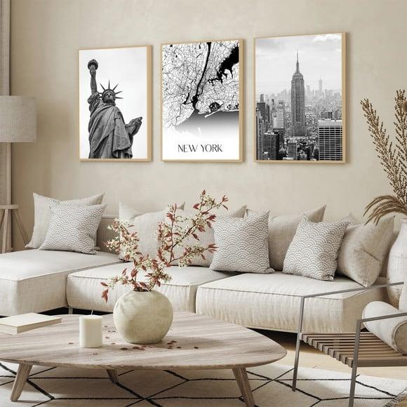 Quadro Decorativo Moderno Mapa Cidade Nova York com Moldura