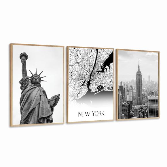 Quadro Decorativo Moderno Mapa Cidade Nova York com Moldura