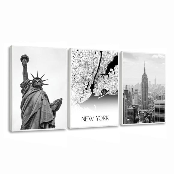 Quadro Decorativo Moderno Mapa Cidade Nova York com Moldura