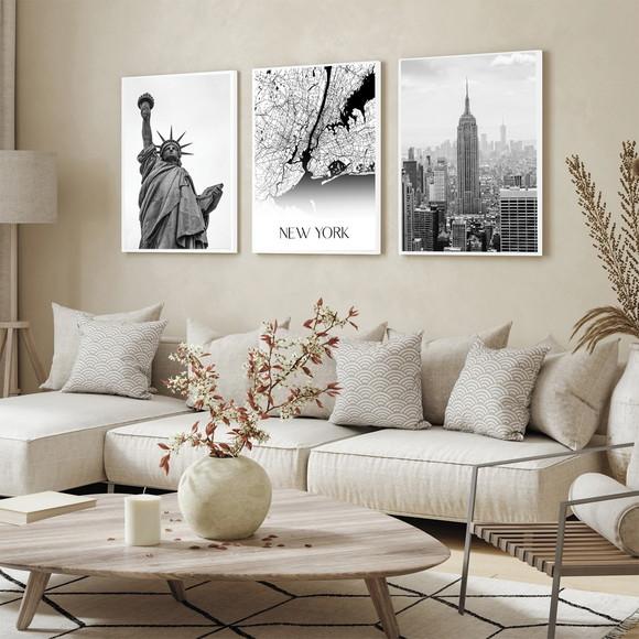Quadro Decorativo Moderno Mapa Cidade Nova York com Moldura