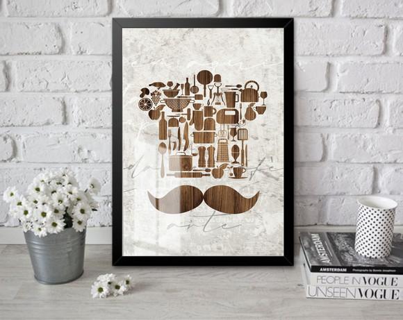 Quadro Decorativo Moderno Para Cozinha Com Moldura e Vidro