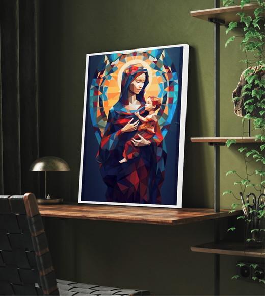 Quadro Decorativo Nossa Senhora Virgem Maria Jesus com Vidro