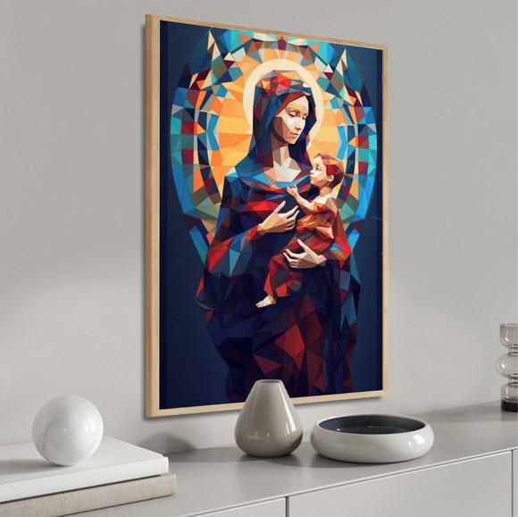 Quadro Decorativo Nossa Senhora Mãe de Jesus Vidro e Moldura