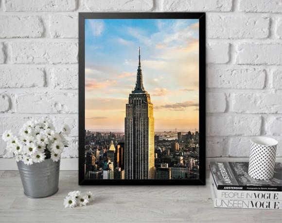 Quadro Decorativo Nova York Empire State Cidade Com Moldura