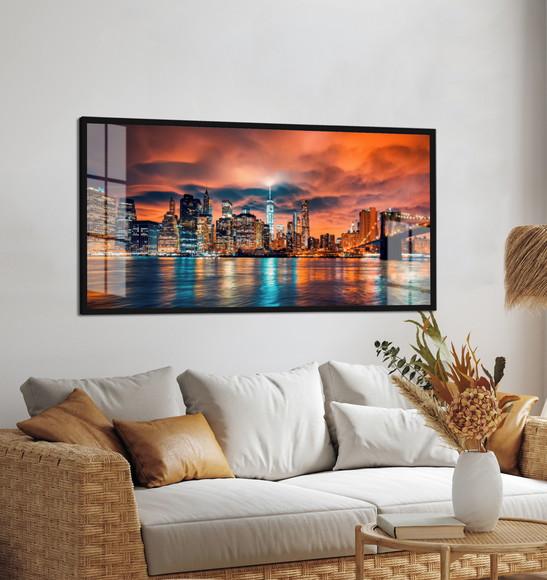 Quadro Decorativo Nova York Ponte Brooklyn Moldura e Vidro