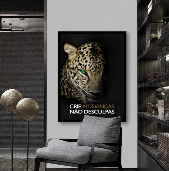 Quadro Decorativo Onça Pintada Frases Motivação Com Moldura