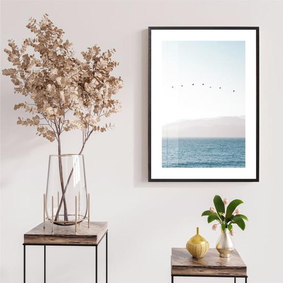 Quadro Decorativo Paisagem Mar Praia Com Moldura e Vidro