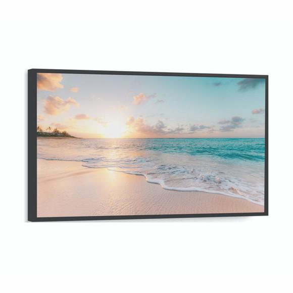 Quadro Decorativo Paisagem Pôr do Sol Praia Mar com Moldura