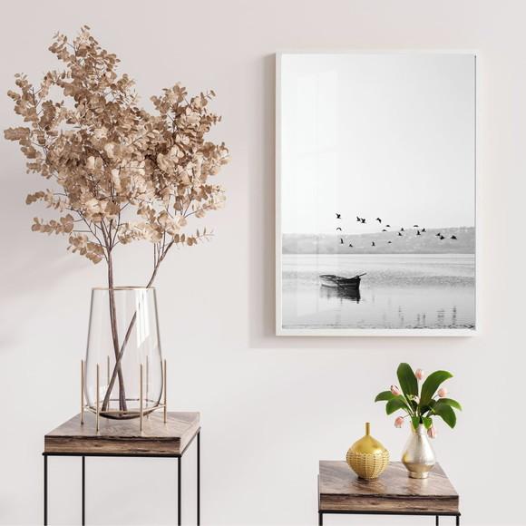 Quadro Decorativo Paisagem Preto e Branco Com Moldura Vidro