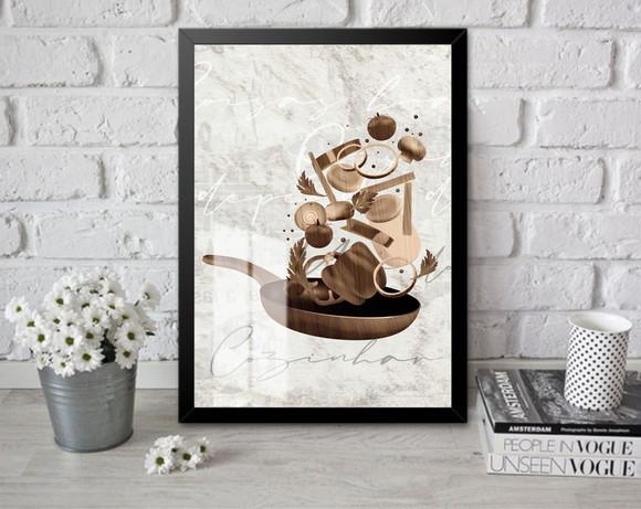 Quadro Decorativo Para Cozinha Moderno Com Moldura e Vidro