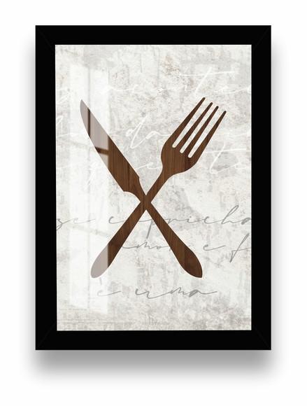 Quadro Decorativo Para Cozinha Talheres Com Moldura e Vidro