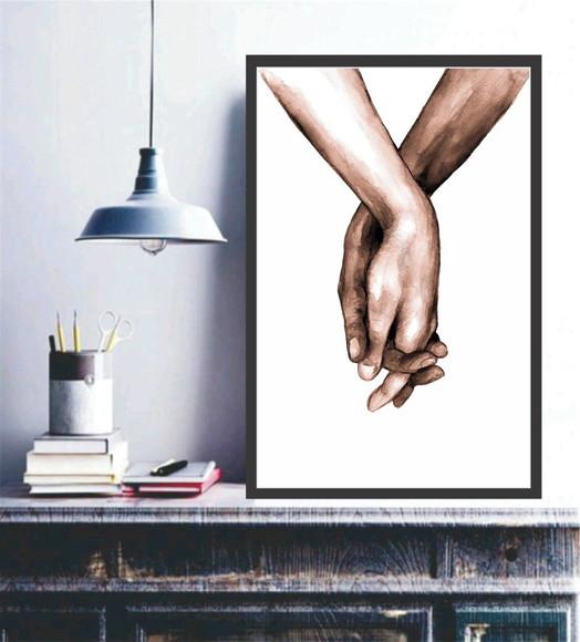 Quadro Decorativo para Quarto de Casal Mãos Moldura e Vidro