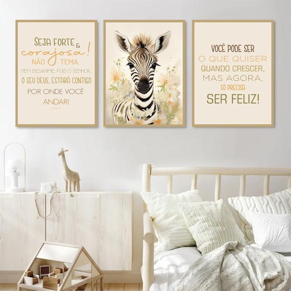 Quadro Decorativo Personalizado Infantil Animais com Moldura