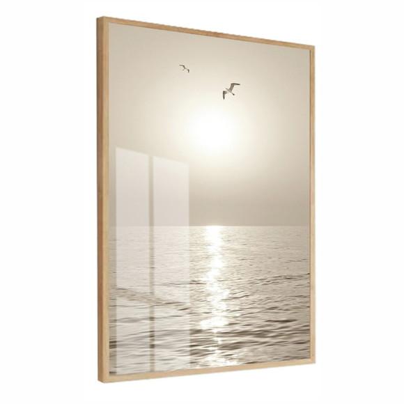Quadro Decorativo Pôr do Sol Praia Paisagem Moldura e Vidro