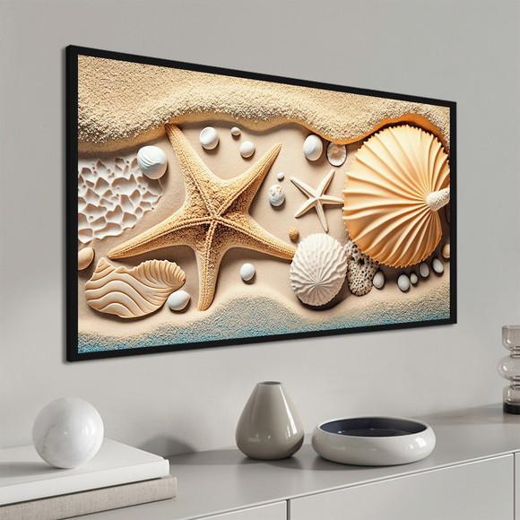 Quadro Decorativo Praia Estrela do Mar para Sala com Moldura