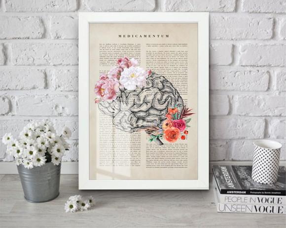Quadro Decorativo Psicologia Cérebro Anatomia Moldura Vidro