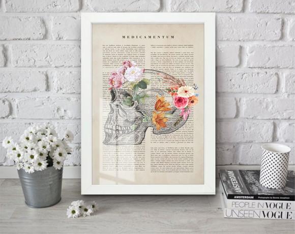 Quadro Decorativo Psicologia Cérebro Crânio Moldura e Vidro