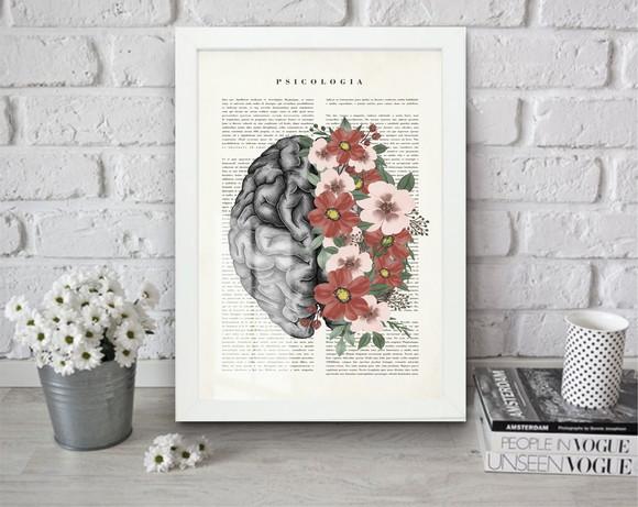 Quadro Decorativo Psicologia Cérebro Moderno Moldura e Vidro