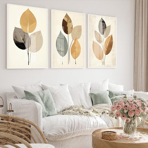 Quadro Decorativo Sala Moderna Folhagem Luxo Moldura e Vidro