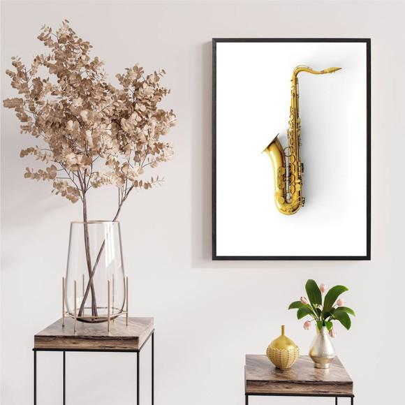 Quadro Decorativo Saxofone Instrumentos Com Moldura e Vidro