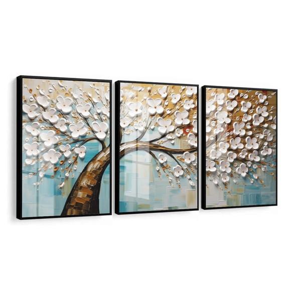 Quadros Decorativos Abstrato Arvore Folhagem Moldura e Vidro